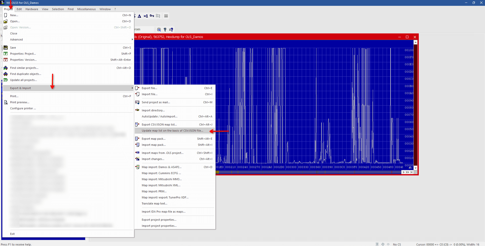 WinOLS menu path: Project, Export & import, Update map list on the basis of CSV/JSON file